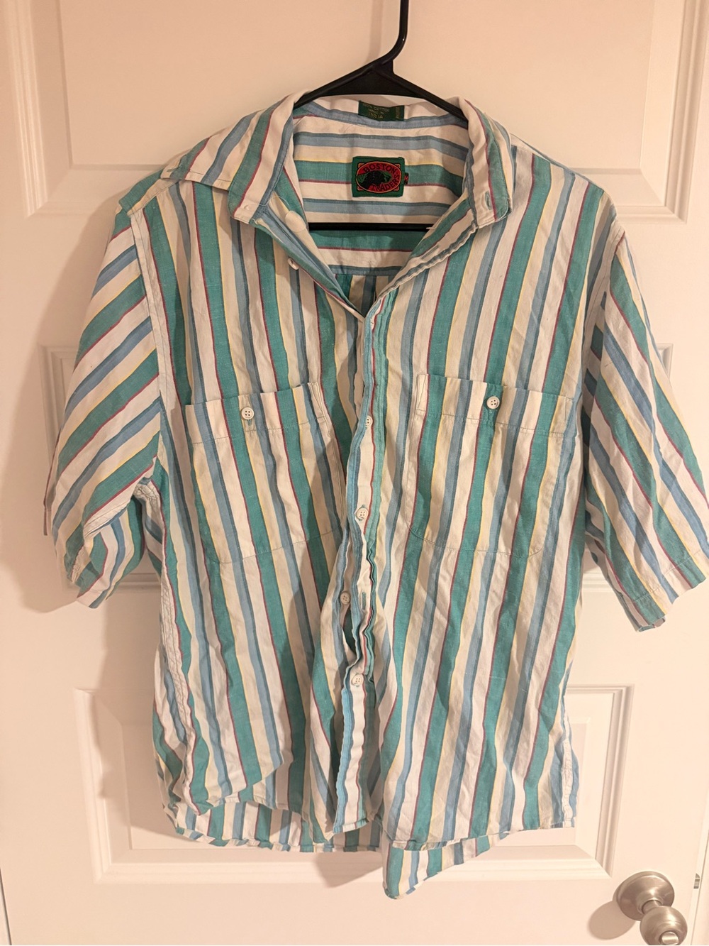 Boston Traders Teal & White Striped Short-Sleeve Button-Down